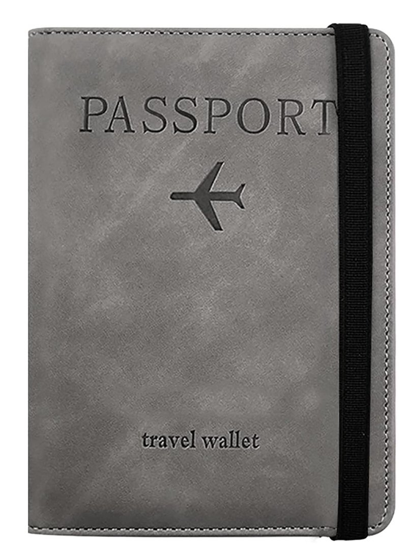 تي تيك حافظة حامل جواز السفر مع حزام مطاطي، حافظة منظم وثائق من الجلد الصناعي من تيرسيلي مع خاصية حجب RFID، لبطاقات الائتمان والهوية وبطاقات الصعود (رمادي) - Image 1