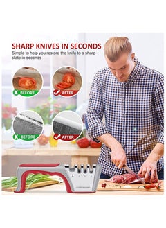 KASTWAVE Knife Sharpener 4 in 1 Upgraded 4-Stage Blade Sharpener Stone Kitchen Knife Scissor Sharpener to Repair Restore Sharp Polish Blades Professional Manual Chef Steel Knife Scissor Sharpening Tool  - Image 3