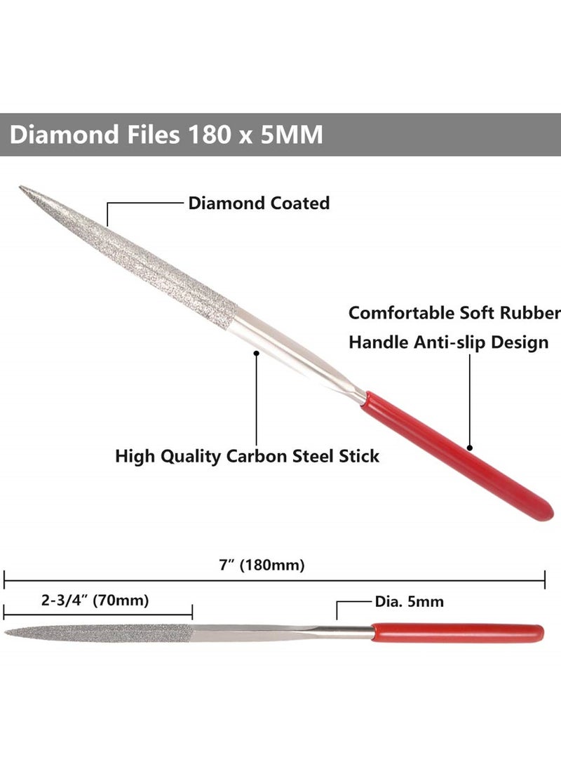 SYOSI Fine Diamond File Set, Metal Needle Files in Round, Triangular, Square, Flat Shapes, Jeweler Files for Glass, Wood, Stone, Jewelry Carving, Sanding, and Polishing, 5x180mm, 10Piece  - Image 4