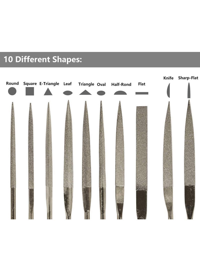 SYOSI Fine Diamond File Set, Metal Needle Files in Round, Triangular, Square, Flat Shapes, Jeweler Files for Glass, Wood, Stone, Jewelry Carving, Sanding, and Polishing, 5x180mm, 10Piece  - Image 2