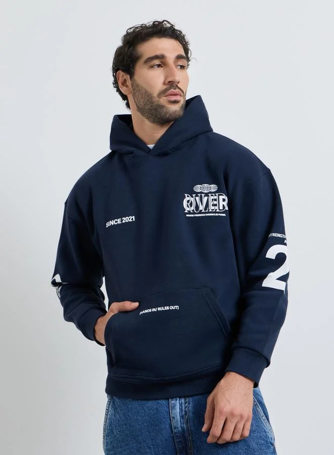 ستايلي Men Navy Blue Oversized Fleece Hoodie
