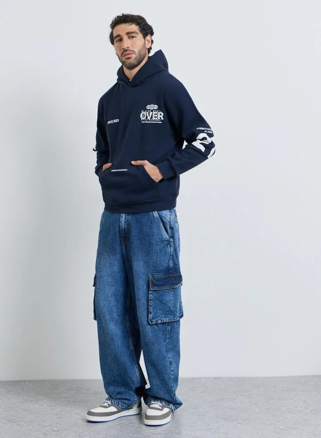ستايلي Men Navy Blue Oversized Fleece Hoodie