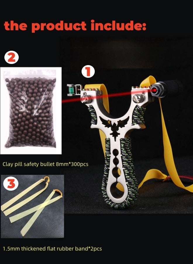 nihao New Stainless Steel Outdoor Laser Aiming Flat Rubber Band Adult Slingshot With Safety Ammo Balls 300pcs and Rubber Bands 2pcs - Image 2