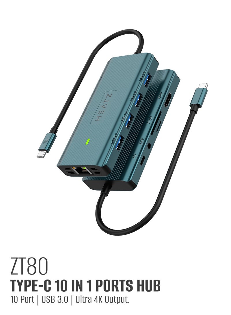 هيتز موزع USB-C (النوع C) (10 في 1، شاشة مزدوجة) ومخرج Ultra 4k باللون الرمادي - Image 2