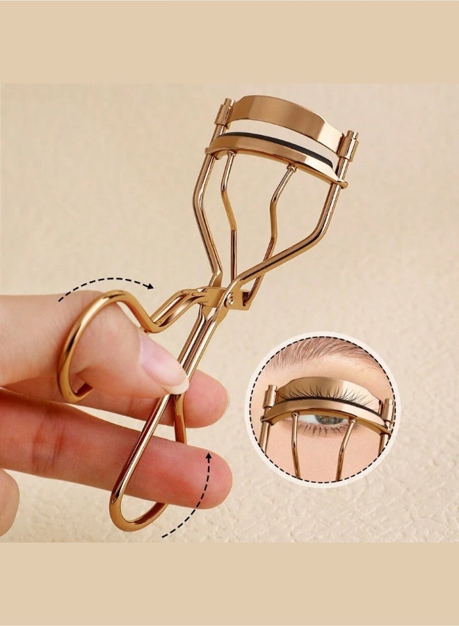 aeen Gold Stainless Steel Eyelash Curler with 5 Replaceable Silicone Pads – Professional Lash Curler with Retractable Spring - Image 3