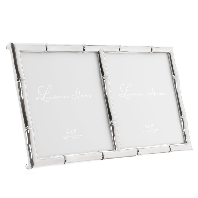 Lawrence Frames 4x4 Double Silver Metal Picture Frame with Bamboo Design - Image 2