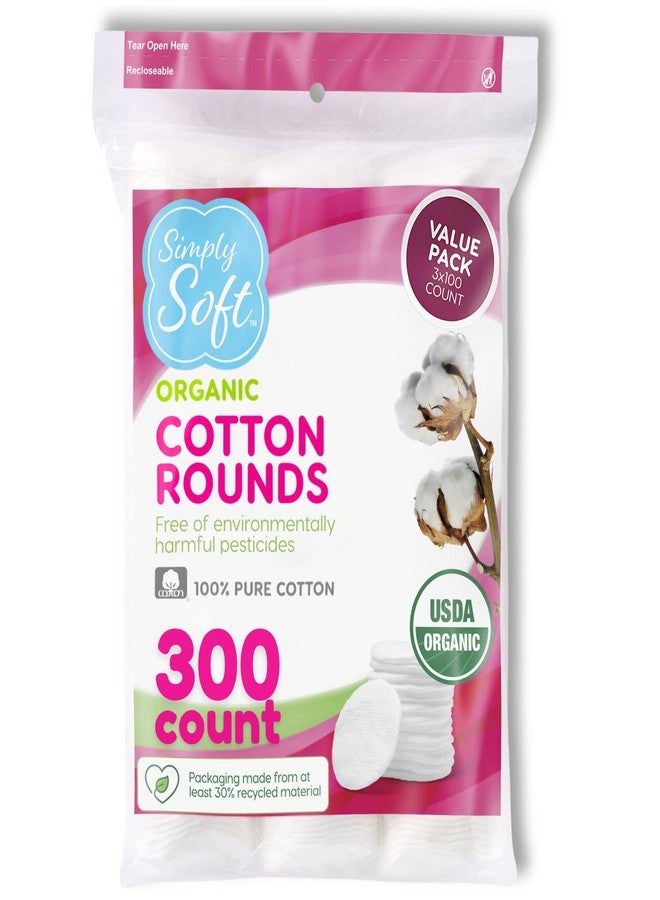 Medline Simply Soft Premium Organic Cotton Rounds, 100 Count (Pack of 3), 100% Cotton Pads, Certified Organic, Hypoallergenic, Soft & Absorbent for Beauty, Cosmetics, Skin Care, Lint Free - Image 1