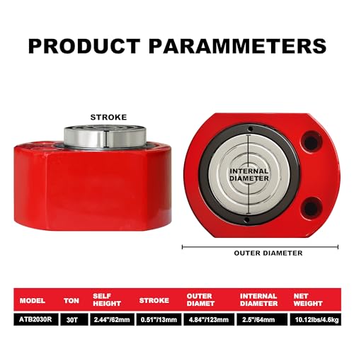BIG RED ATRB2030R Torin Power Hydraulic Ram Cylinder Jack: Single-Acting Mini Jack, 2.44" Stroke for Shipbuilding, Bridge, Construction, Precision Machinery, Small Spaces - 30 Ton (60,000 lb) Capacity - Image 5