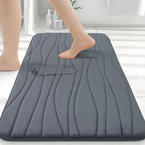 Buganda Memory Foam Bathroom Rug Mat 24x16, Extra Soft and Absorbent Bath Mats, Non-Slip and Machine Washable Bath Rugs for Bathroom Floor,Tub and Shower, Dark Grey - Image 1