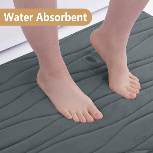 Buganda Memory Foam Bathroom Rug Mat 24x16, Extra Soft and Absorbent Bath Mats, Non-Slip and Machine Washable Bath Rugs for Bathroom Floor,Tub and Shower, Dark Grey - Image 4