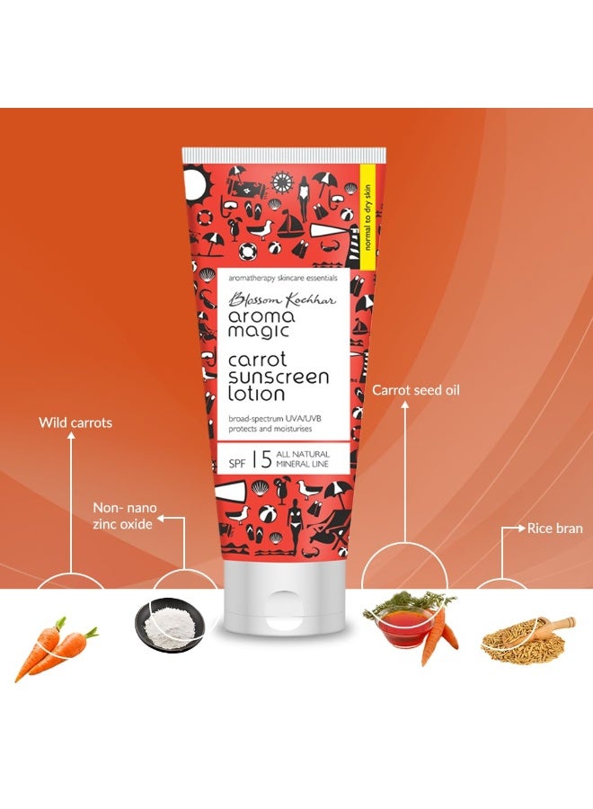 Aroma Magic Carrot Sunscreen Lotion With Broad Spectrum Protection UVA/UVB |SPF 15 |For Normal To Dry Skin | 100 ml - Image 3