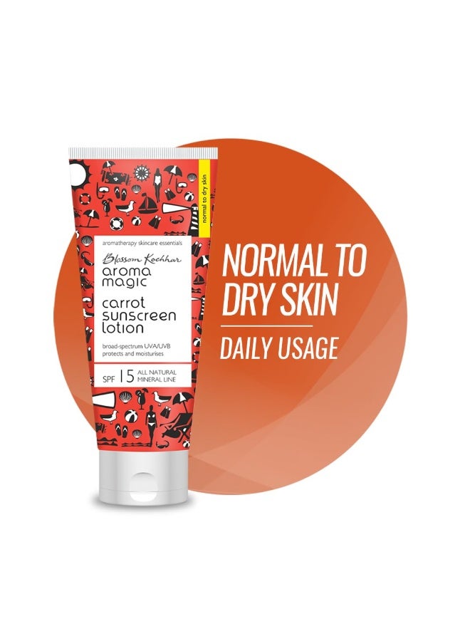 Aroma Magic Carrot Sunscreen Lotion With Broad Spectrum Protection UVA/UVB |SPF 15 |For Normal To Dry Skin | 100 ml - Image 1