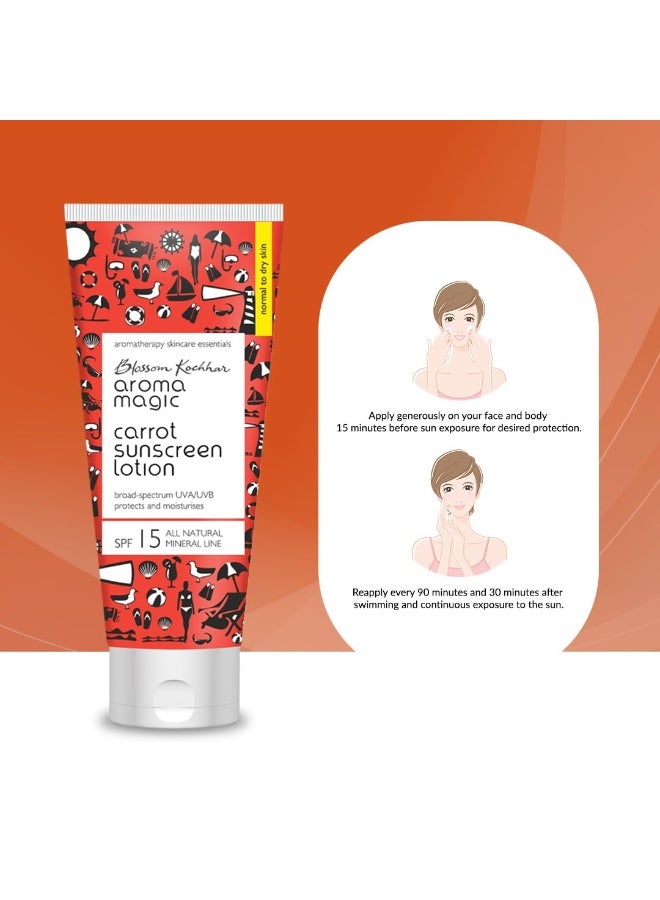 Aroma Magic Carrot Sunscreen Lotion With Broad Spectrum Protection UVA/UVB |SPF 15 |For Normal To Dry Skin | 100 ml - Image 5