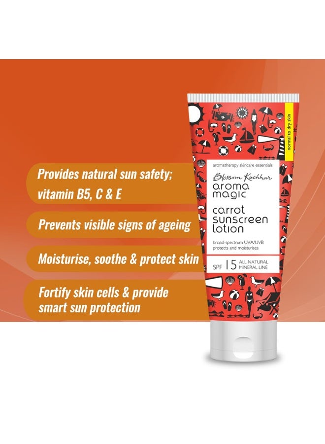 Aroma Magic Carrot Sunscreen Lotion With Broad Spectrum Protection UVA/UVB |SPF 15 |For Normal To Dry Skin | 100 ml - Image 2
