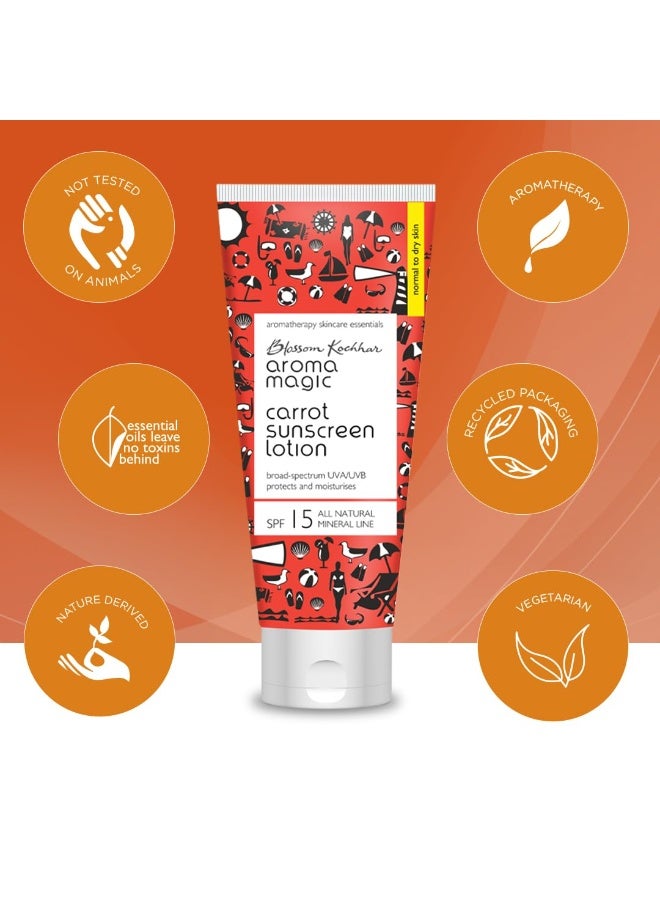 Aroma Magic Carrot Sunscreen Lotion With Broad Spectrum Protection UVA/UVB |SPF 15 |For Normal To Dry Skin | 100 ml - Image 4