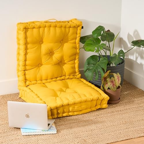 SKANDA FAB Floor Cushion Premium Hand-Plotted Reversible Cotton Floor Cushions | Polyester Fill | 100% Cotton Twill | Durable & Stylish (Mustard Yellow 40 x 40 x 8 cm (Pack of 2)) - Image 1