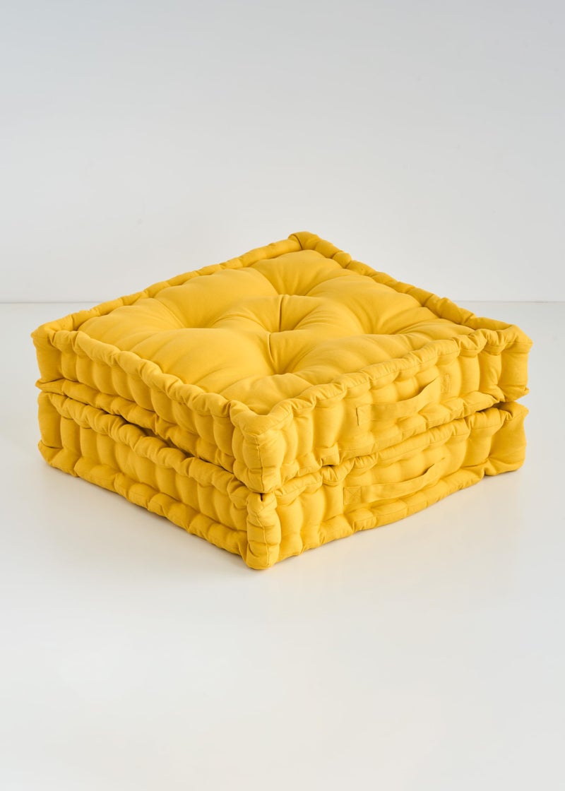 SKANDA FAB Floor Cushion Premium Hand-Plotted Reversible Cotton Floor Cushions | Polyester Fill | 100% Cotton Twill | Durable & Stylish (Mustard Yellow 40 x 40 x 8 cm (Pack of 2)) - Image 4