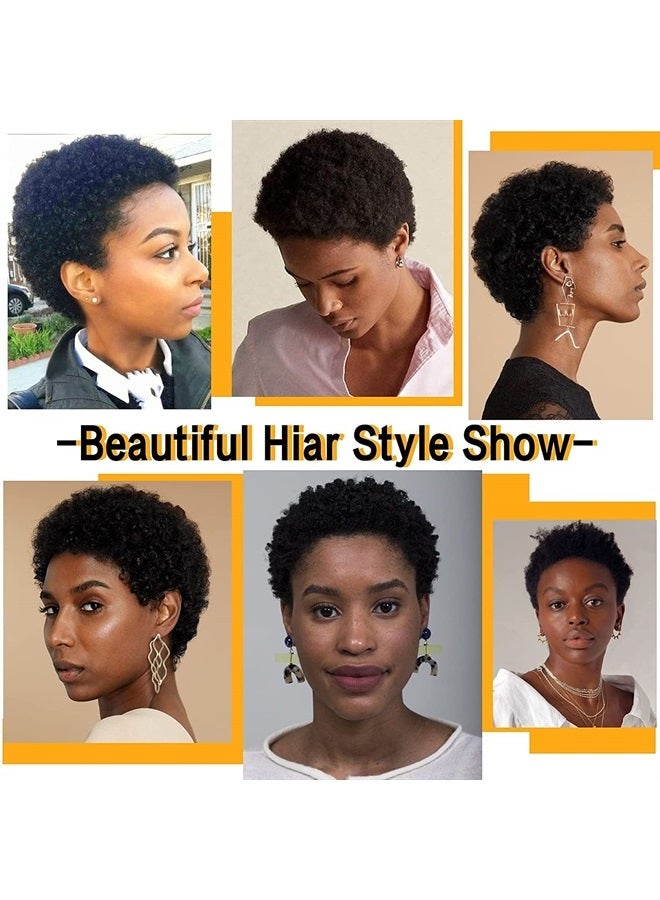 hairyhme Afro Kinky Curly Human Hair Short Wigs for Women, Full and Fluffy Machine Made Wig Human Hair Pixie Cut Natural Looking Glueless Hair Replacement Wig Black Color (Afro) - Image 4