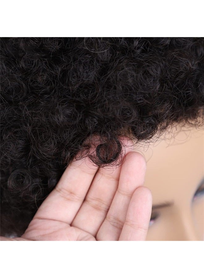 hairyhme Afro Kinky Curly Human Hair Short Wigs for Women, Full and Fluffy Machine Made Wig Human Hair Pixie Cut Natural Looking Glueless Hair Replacement Wig Black Color (Afro) - Image 3