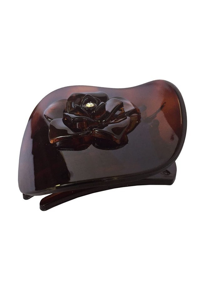 Parcelona French Onde Crystal Flower Shell Brown Round Celluloid Side Slide In Beak Style Hair Slider Claw Clip 2 3/4 Inch  - Image 1