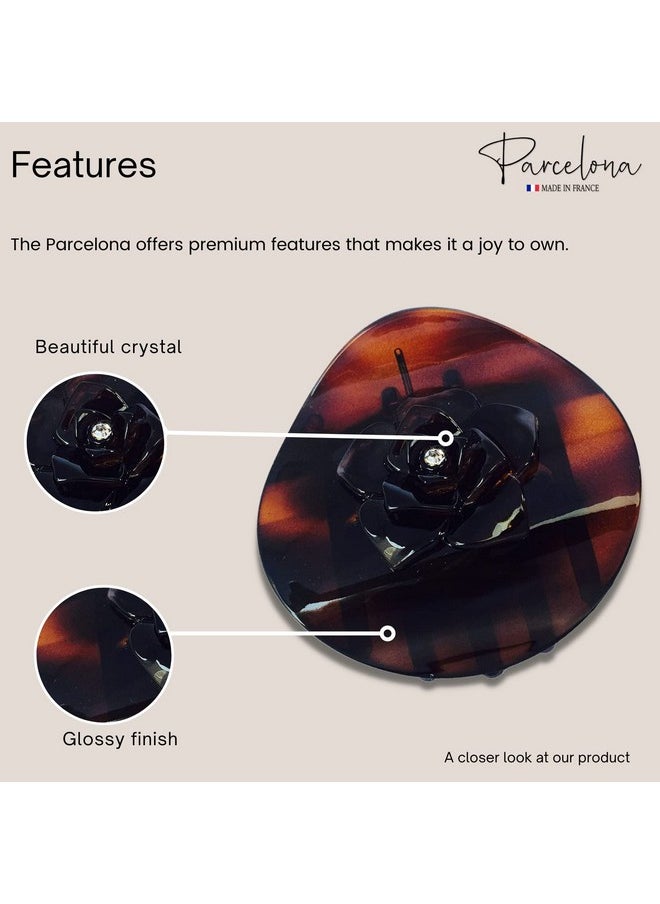 Parcelona French Onde Crystal Flower Shell Brown Round Celluloid Side Slide In Beak Style Hair Slider Claw Clip 2 3/4 Inch  - Image 5