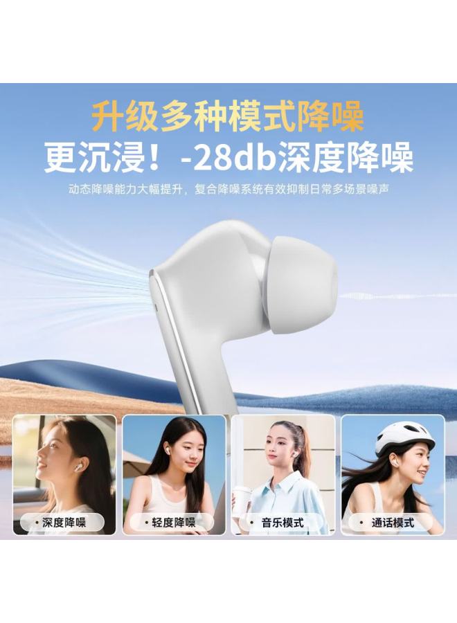 Skyworth T7 Enco White Jade Yellow Noise Cancelling Bluetooth In-ear Headphones Compatible With Sony Deep Active Noise Cancelling Bluetooth Call Long Battery Life