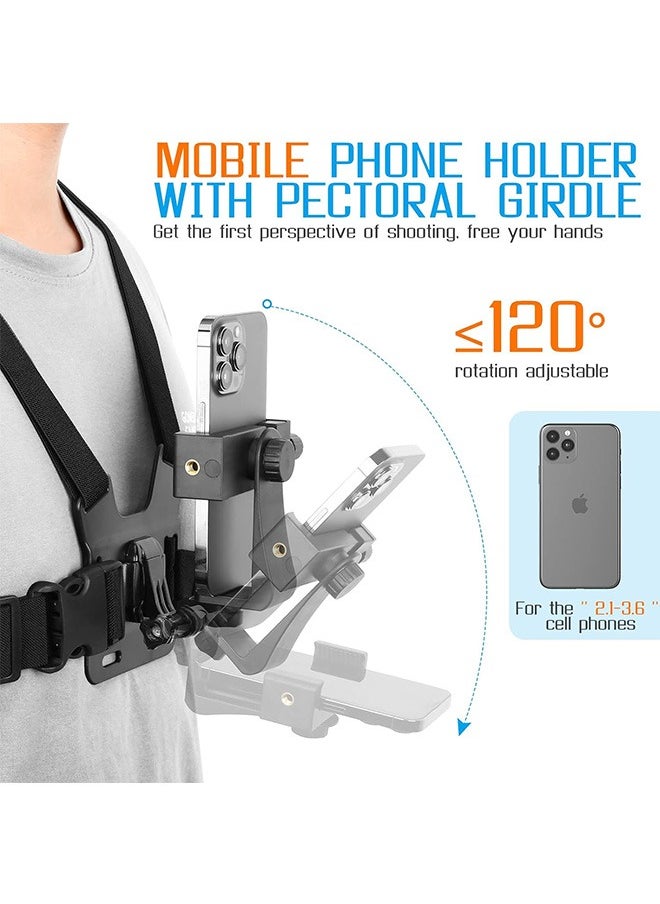 Generic - Mobile Phone Chest Strap Mount GoPro Chest Harness Holder for VLOG/POV, with iPhone 15 14 13 Pro Max Plus,Samsung,GoPro Hero 9, 8, 7, 6, 5,OSMO Action, AKASO,Action Camera and Cell Phones (4 to 7in) - Image 1