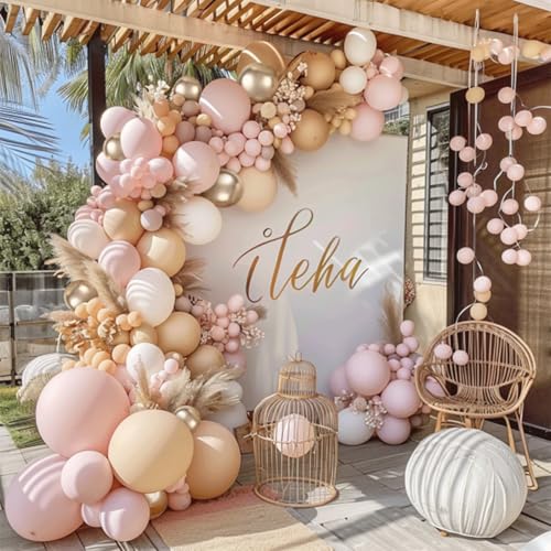 Blocesa Dusty Pink White Nude Balloon Arch Kit, Pink and Gold Balloons With White Nude Champagne Gold Balloons for Boho Engagement Wedding Bridal Shower Birthday Birthday Decorations - Image 1