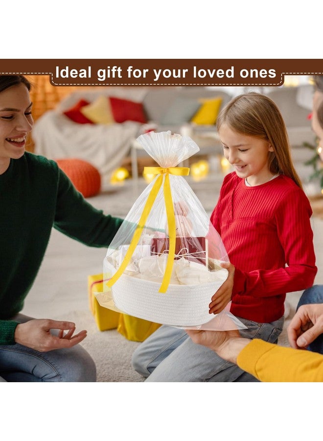 OIAHOMY Gift Basket with Handle, Small Woven Basket with Gift Bag, Ribbon and Wrap Tissue Paper, Nursery Bins Empty to Fill with Small Items, Baby, Pet Toy Organizer - White - Image 3