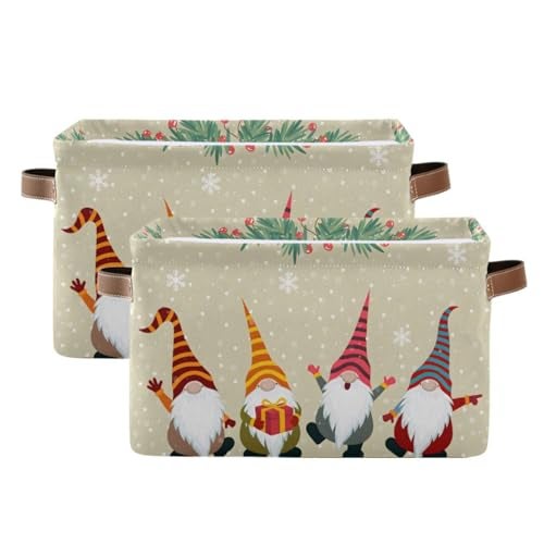 senya Christmas Basket with Handles Christmas Card with Gnomes Foldable Fabric Collapsible Storage Bins Organizer Bag for Storage Clothes - Image 3