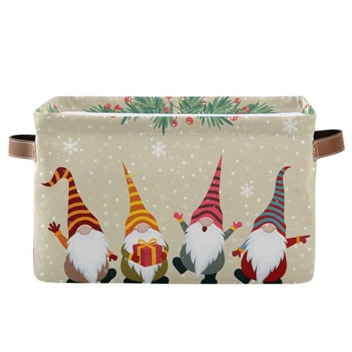 senya Christmas Basket with Handles Christmas Card with Gnomes Foldable Fabric Collapsible Storage Bins Organizer Bag for Storage Clothes - Image 1