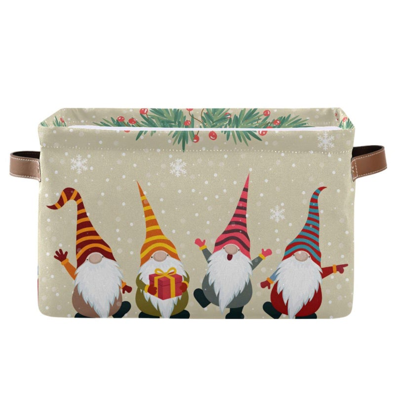 senya Christmas Basket with Handles Christmas Card with Gnomes Foldable Fabric Collapsible Storage Bins Organizer Bag for Storage Clothes - Image 2