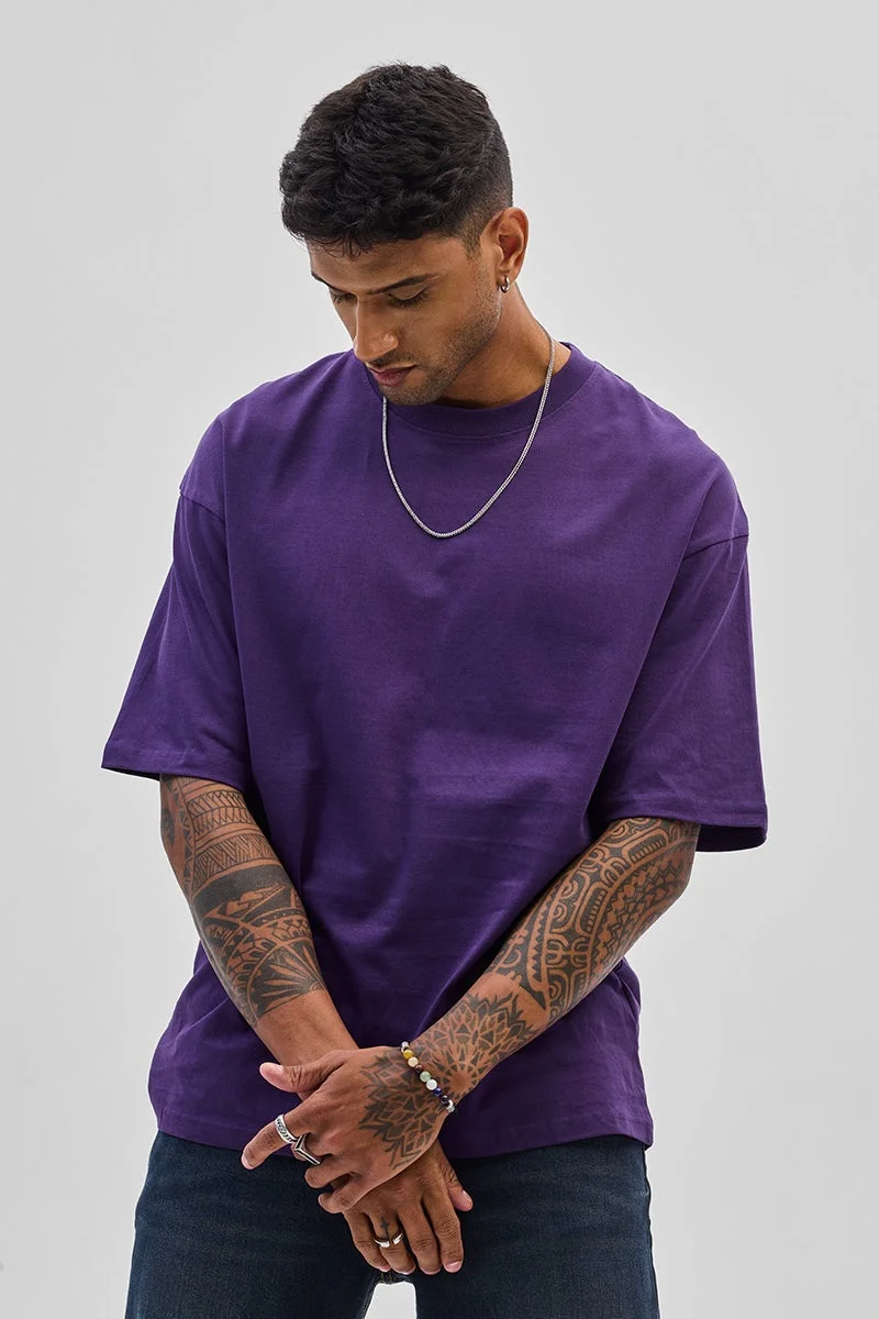 سنيتش Purple Graphic Half Sleeve Oversized Streetwear T-Shirt
