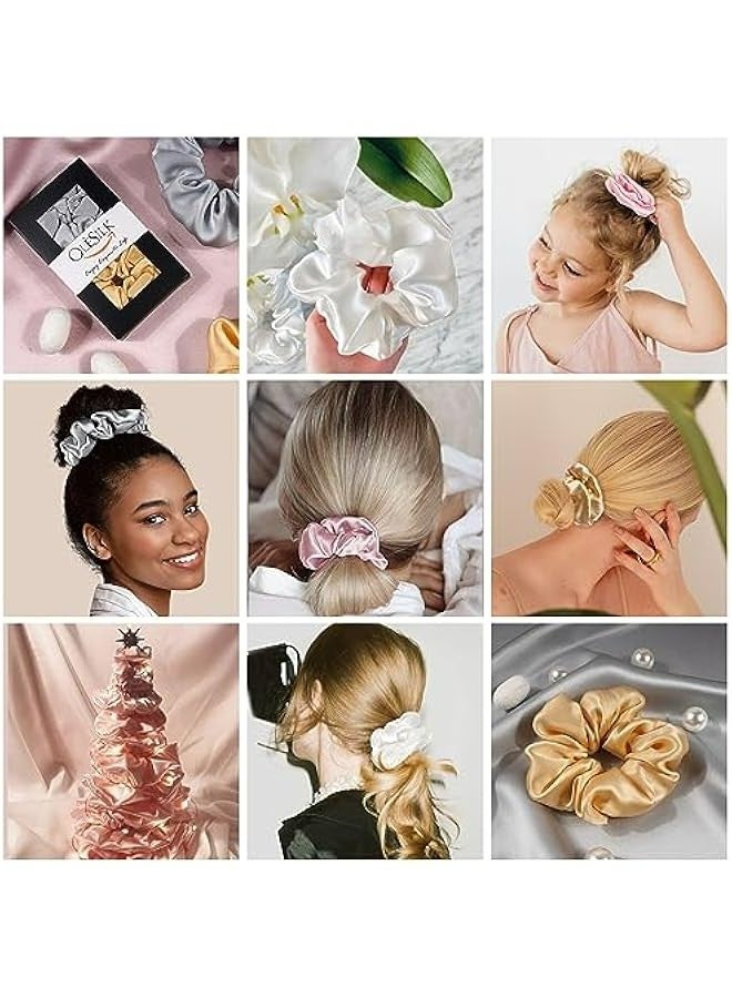 Loquat Luxurious Silk Hair Scrunchies for Women, Pack of 3 - Prevent Breakage and Frizz, Gentle Ponytail Holders for Curly Hair Sleep - Image 2