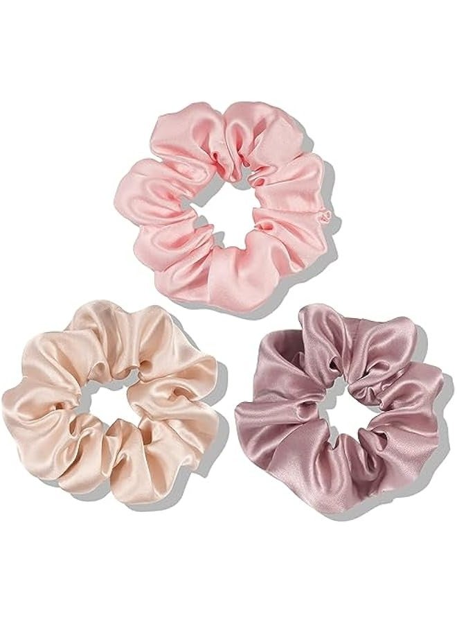 Loquat Luxurious Silk Hair Scrunchies for Women, Pack of 3 - Prevent Breakage and Frizz, Gentle Ponytail Holders for Curly Hair Sleep - Image 1