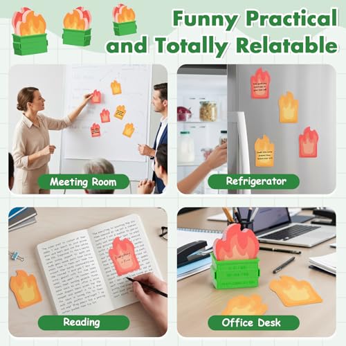 Dalycro Dumpster Fire Sticky Notes Set, 350 Sheets Funny Sticky Post It Notes for Work and Office, Dumpster Fire Desk Accessories for Coworkers Boss Gift Christmas Birthdays (Garbage Can Set) - Image 5