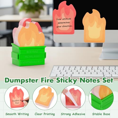 Dalycro Dumpster Fire Sticky Notes Set, 350 Sheets Funny Sticky Post It Notes for Work and Office, Dumpster Fire Desk Accessories for Coworkers Boss Gift Christmas Birthdays (Garbage Can Set) - Image 3