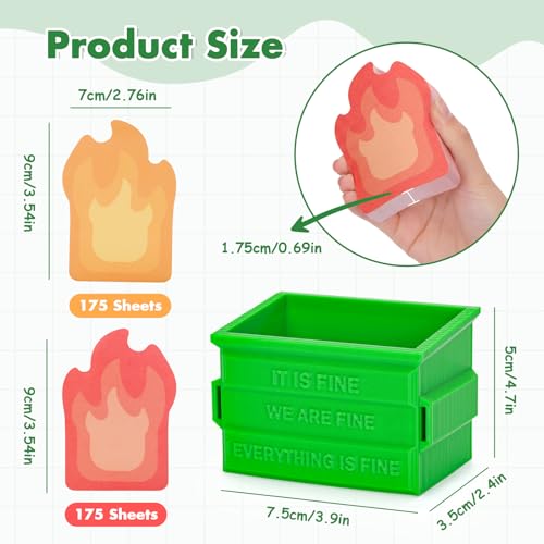 Dalycro Dumpster Fire Sticky Notes Set, 350 Sheets Funny Sticky Post It Notes for Work and Office, Dumpster Fire Desk Accessories for Coworkers Boss Gift Christmas Birthdays (Garbage Can Set) - Image 2