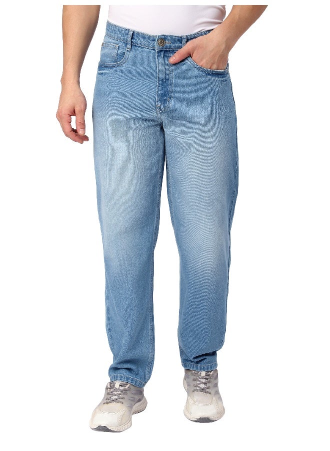 بيونغ جينز رجالي واسع بقصة فضفاضة ولون أزرق فاتح باهت - Image 3