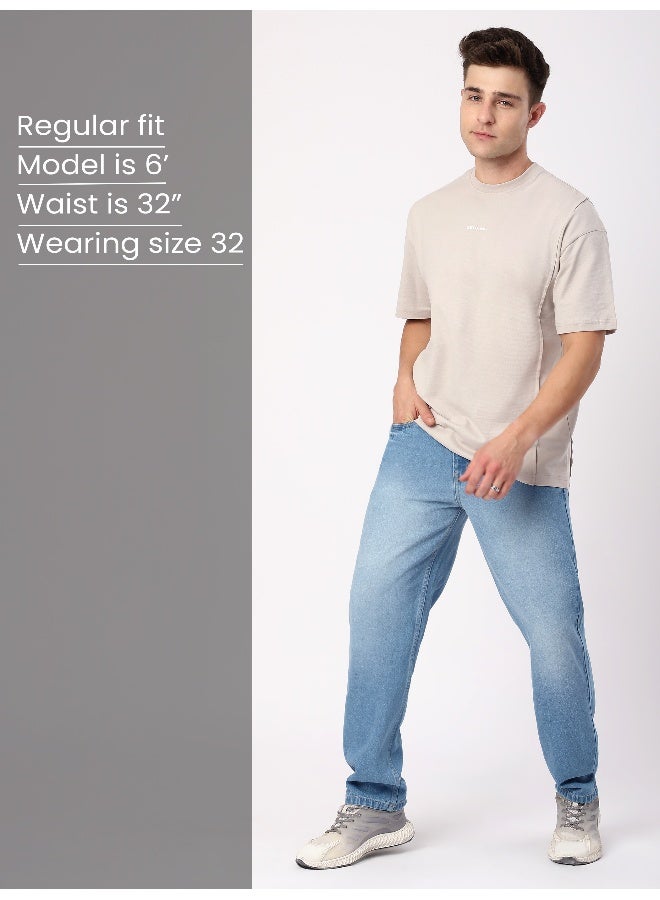 بيونغ جينز رجالي واسع بقصة فضفاضة ولون أزرق فاتح باهت - Image 4