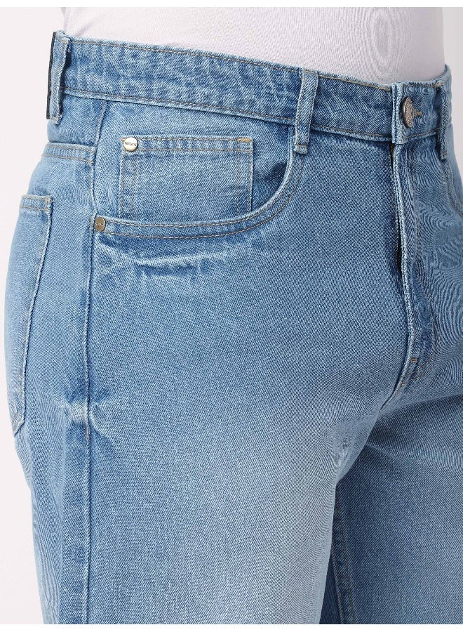 بيونغ جينز رجالي واسع بقصة فضفاضة ولون أزرق فاتح باهت - Image 5