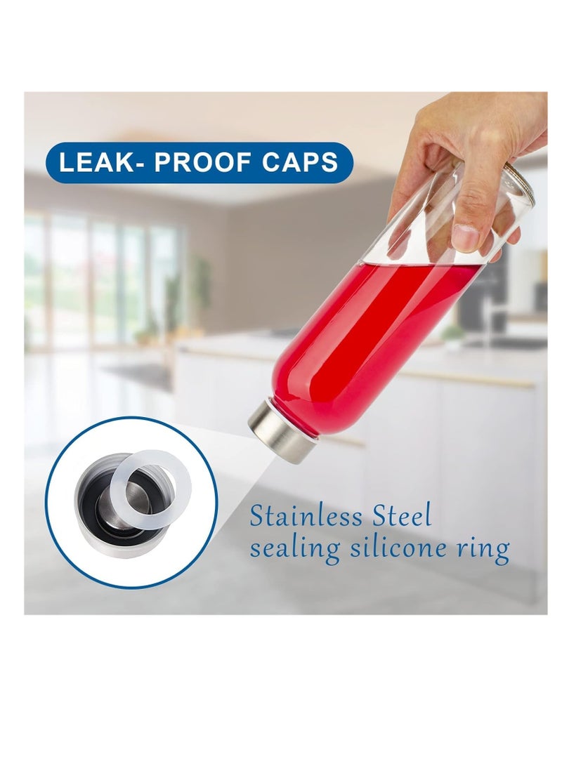 بريميفي زجاجات زجاجية شفافة بأغطية سعة 18 أونصة - 3 عبوات زجاجات مياه زجاجية فارغة قابلة لإعادة الاستخدام بأكمام، وأغطية من الفولاذ المقاوم للصدأ، للمشروبات الساخنة والباردة والعصائر والشاي - المشروبات والحليب والعصائر - Image 4