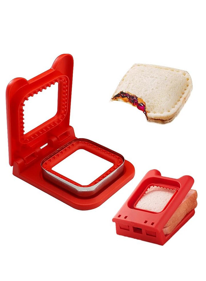 Sandwich Cutter and Sealer, Square Pocket Sandwiches Cutter Uncrustables Maker, Sandwich Cutters for kids love lunchables,Red.  - Image 2