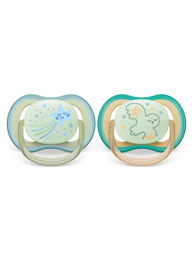 PHILIPS AVENT Philips Avent Ultra Air Soother 2 X Light, Breathable Glow - In - The - Dark Baby Soothers For Babies Aged 0 - 6 Months , Bpa - Free With Steriliser Carry Case (Model Scf376, 18)