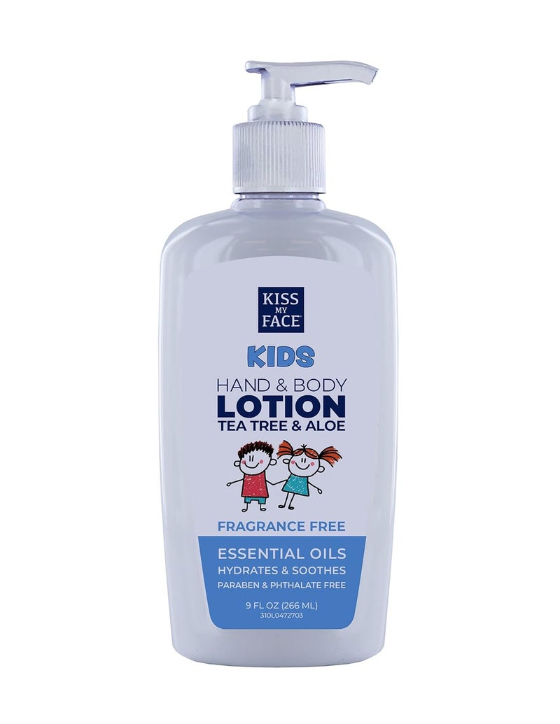 Kiss My face Kiss My Face Kids FragranceFree Hand  Body Lotion  Hydrate And Soothe Skin  Vegan  CrueltyFree  Easy To Use Hand Lotion Pump  Suitable For Sensitive Skin  9 fl oz Bottle