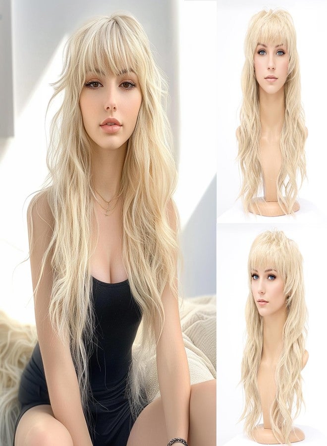SeclitWu 80s 90s Retro Blonde Mullet Wigs Pixie Cut Wigs with Bangs for Women Wolf Cut Wig Middle Part Blonde Synthetic Heat Resistant Fiber Costumes Cosplay Hair Wig for Daily Party Use (22 Inch) - Image 1