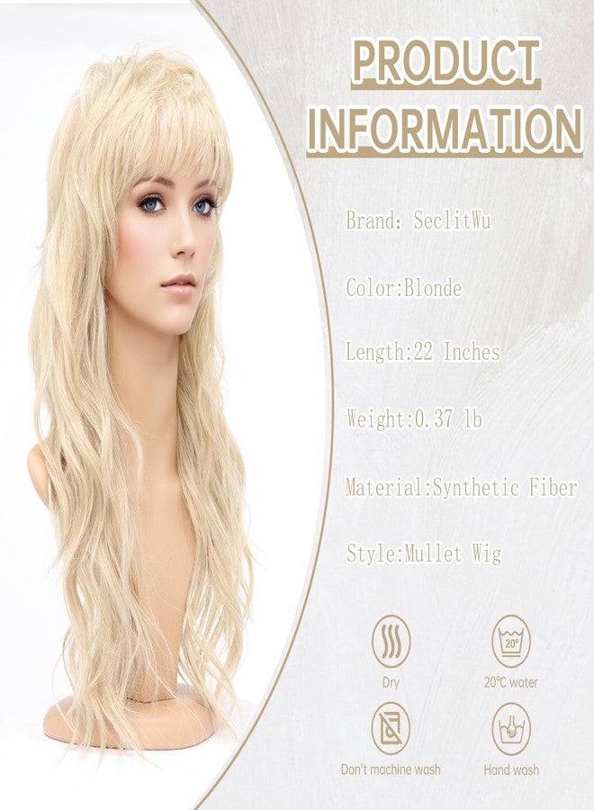 SeclitWu 80s 90s Retro Blonde Mullet Wigs Pixie Cut Wigs with Bangs for Women Wolf Cut Wig Middle Part Blonde Synthetic Heat Resistant Fiber Costumes Cosplay Hair Wig for Daily Party Use (22 Inch) - Image 3