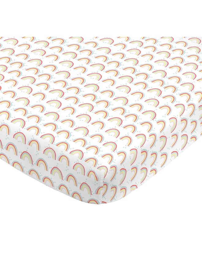 NoJo Super Soft Rainbow Nursery Mini Crib Fitted Sheet, Yellow, Orange, Aqua, White - Image 1