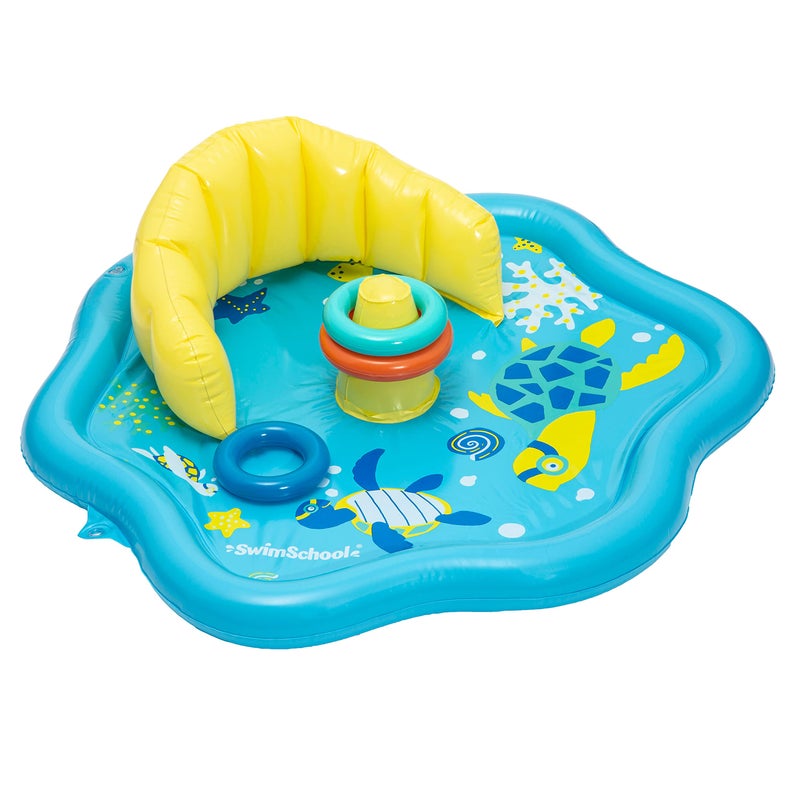 SwimSchool Baby Splash Play Mat â€“ Inflatable Play Pool for Babies & Infants with Backrest â€“ Includes Baby Water Toy Ringsâ€“ Seafoam Blue Lemon - Image 4