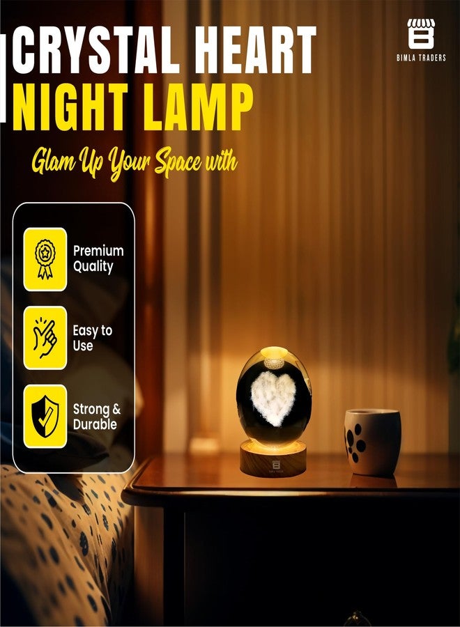 BTfash 3D Love Heart Crystal Ball Night Lamp for Couple, Light Lamp ​with Wooden Base for Lovers, Mothers Day, Birthday (Love Heart) - Image 3